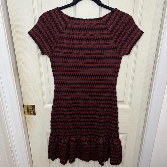 Free People Cozy Day Striped Knit Flounce Dress Size Small Brown/Black - Picture 3 of 8